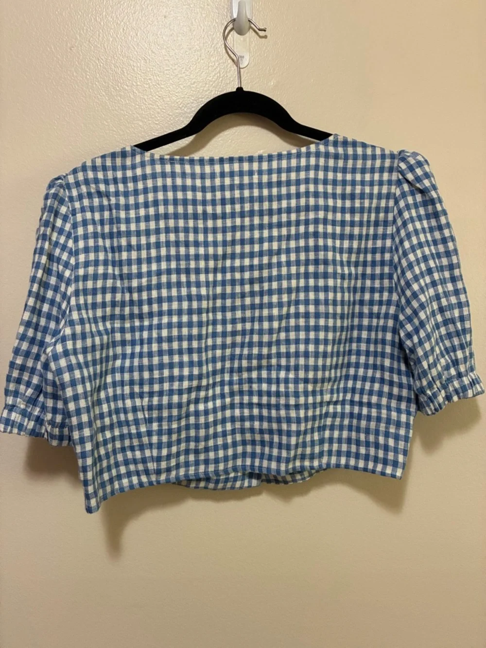 Reformation Ethel Two Piece Set Blue Gingham Mini Skirt Puff sleeve crop top 12